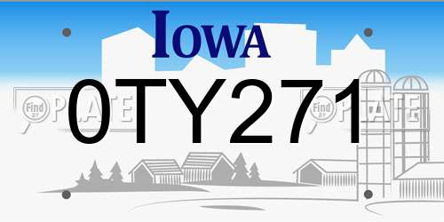 0TY271 Iowa License Plate