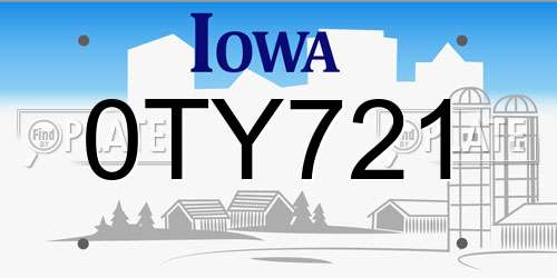 0TY721 Iowa License Plate