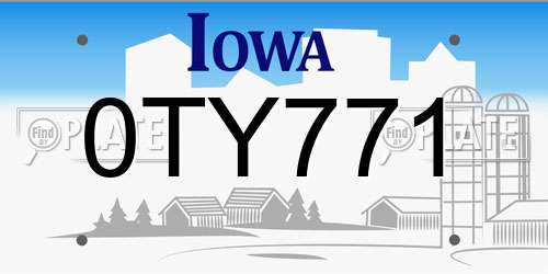 0TY771 Iowa License Plate