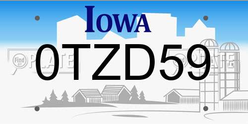 0TZD59 Iowa License Plate