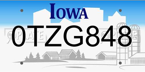 0TZG848 Iowa License Plate