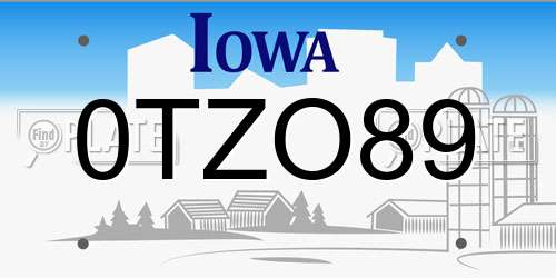 0TZO89 Iowa License Plate