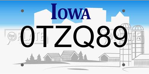 0TZQ89 Iowa License Plate