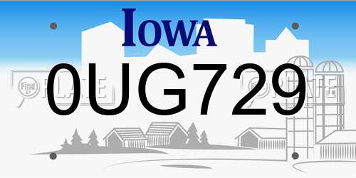 0UG729 Iowa License Plate