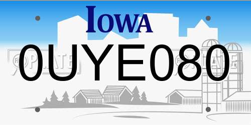 0UYE080 Iowa License Plate