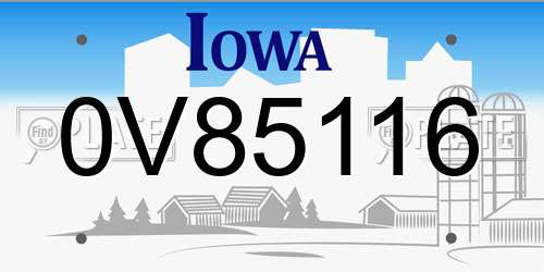 0V85116 Iowa License Plate