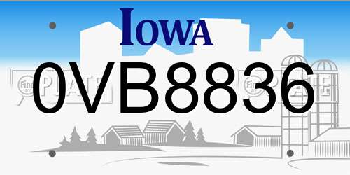 0VB8836 Iowa License Plate