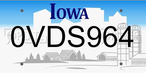0VDS964 Iowa License Plate