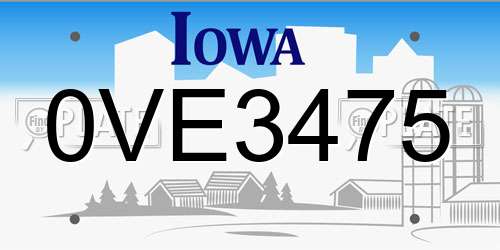 0VE3475 Iowa License Plate