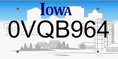 0VQB964 Iowa License Plate