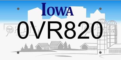 0VR820 Iowa License Plate