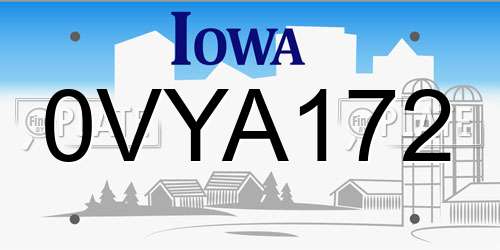 0VYA172 Iowa License Plate