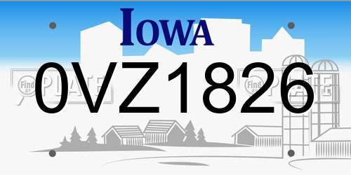 0VZ1826 Iowa License Plate