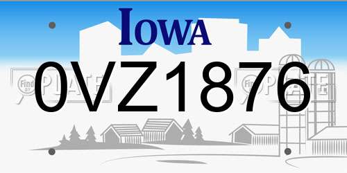 0VZ1876 Iowa License Plate