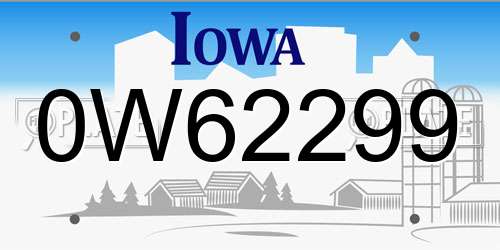 0W62299 Iowa License Plate