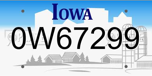 0W67299 Iowa License Plate
