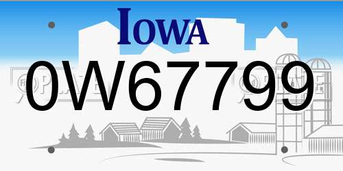 0W67799 Iowa License Plate