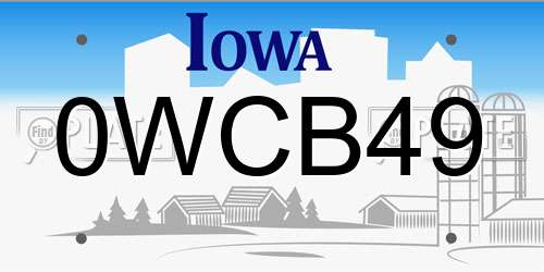 0WCB49 Iowa License Plate
