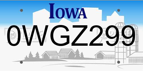 0WGZ299 Iowa License Plate