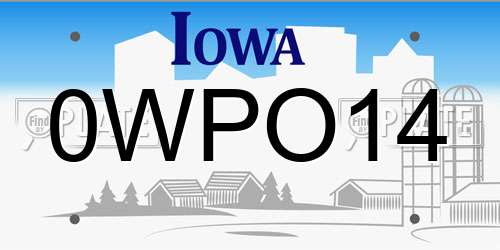 0WPO14 Iowa License Plate