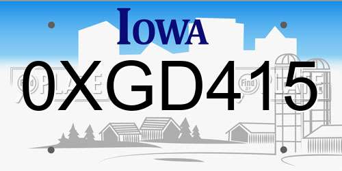 0XGD415 Iowa License Plate