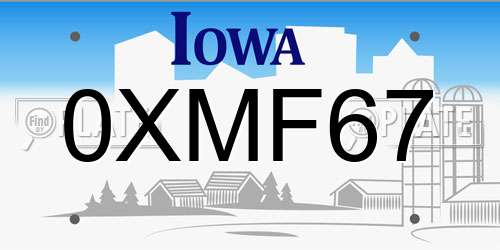 0XMF67 Iowa License Plate
