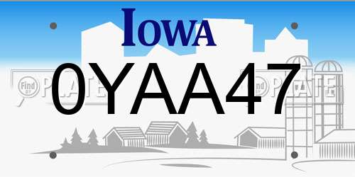 0YAA47 Iowa License Plate