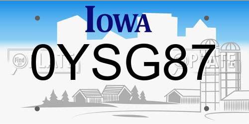 0YSG87 Iowa License Plate