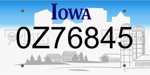 0Z76845 Iowa License Plate