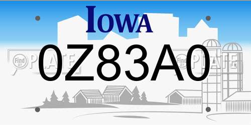 0Z83A0 Iowa License Plate