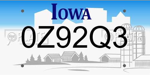 0Z92Q3 Iowa License Plate