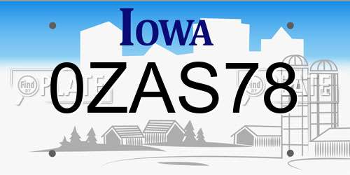0ZAS78 Iowa License Plate