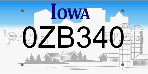 0ZB340 Iowa License Plate