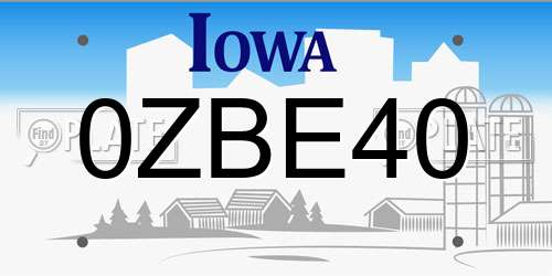0ZBE40 Iowa License Plate
