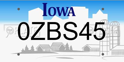 0ZBS45 Iowa License Plate