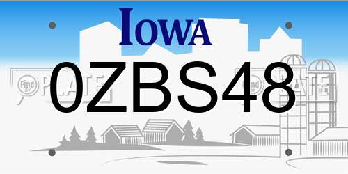 0ZBS48 Iowa License Plate