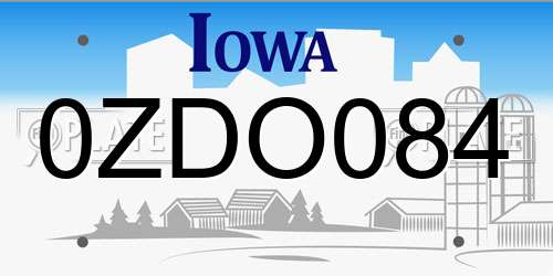 0ZDO084 Iowa License Plate