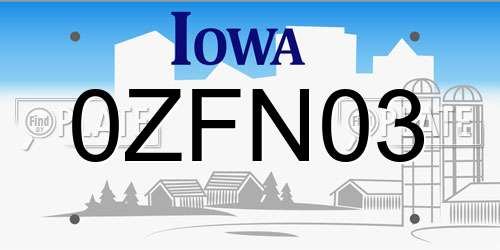0ZFN03 Iowa License Plate