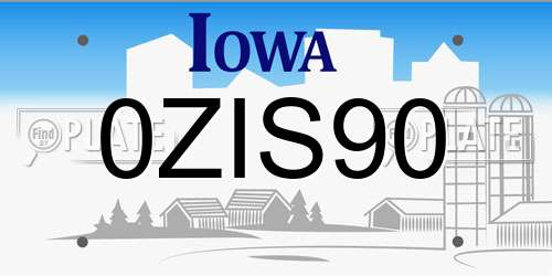 0ZIS90 Iowa License Plate