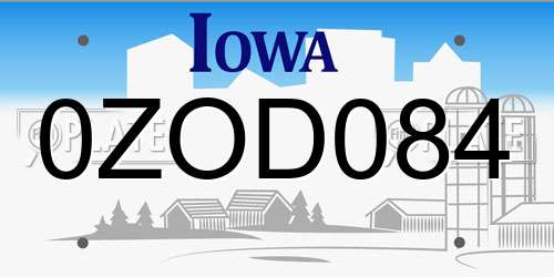 0ZOD084 Iowa License Plate