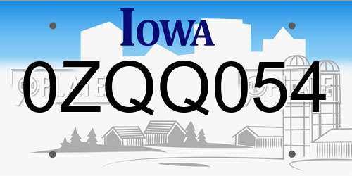 0ZQQ054 Iowa License Plate