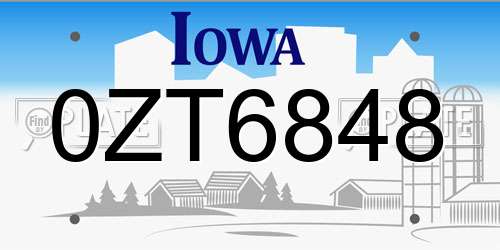 0ZT6848 Iowa License Plate