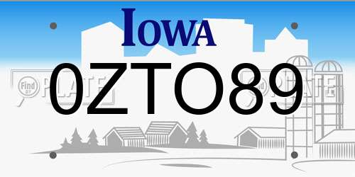 0ZTO89 Iowa License Plate