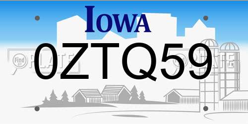 0ZTQ59 Iowa License Plate