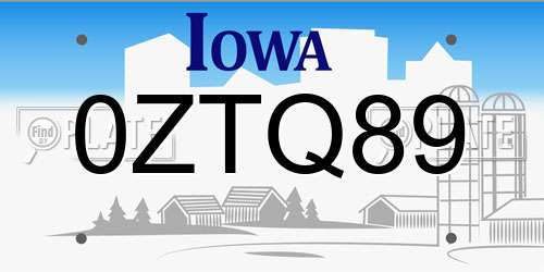 0ZTQ89 Iowa License Plate