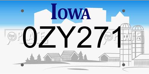 0ZY271 Iowa License Plate