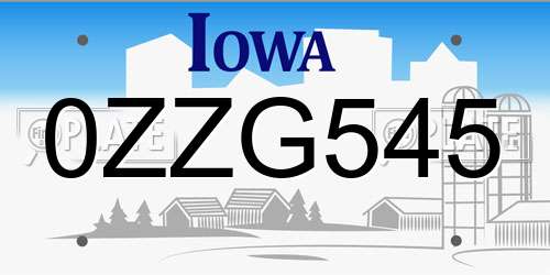 0ZZG545 Iowa License Plate