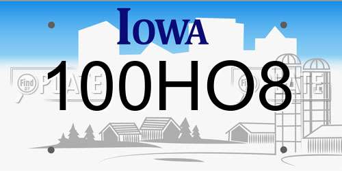 100HO8 Iowa License Plate