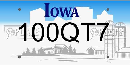 100QT7 Iowa License Plate