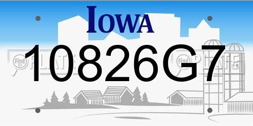 10826G7 Iowa License Plate
